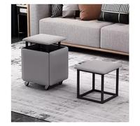 5-in-1 Stackable Ottoman Multifunctional Makeup Stool with Wheels Grey Leather Footrest Stylish Cube Seat Versatile Pouf for Living Room & Bedroom Use
