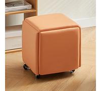 5-in-1 Stackable Ottoman Set, Leather Cube Chair & Foot Stool with Wheels, Versatile Nested Stools for Living Room, Bedroom, Dining Room - Orange A - Stylish & Space-Saving