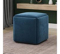 5-in-1 Stackable Sofa Chair Breathable Suede Pouf Ottoman Creative Cube Couch Accessory Large Blue Footrest for Home Decor