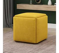 5-in-1 Stackable Sofa Chair Ottoman Pouf Breathable Suede Footrest Creative Cube Couch Accessory Small Yellow Home Furniture