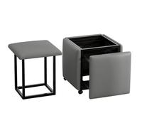 5-in-1 Stackable Sofa Stool & Ottoman Set - Nesting Seating Cubes 13.7"x13.7" Dark Grey Leisure Foot Rest & Shoe Bench for Entryway Versatile Home Decor