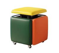 5-in-1 Stackable Square Ottoman with Wheels - Versatile Leather Cube Chair & Footrest for Dorm Bedroom Living Room - Stylish Light Grey Storage Bench