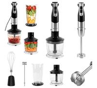 5-In-1 Stainless Steel Hand Blender, 1300W Immersion Hand Blender Set Food Processor Chopper Mixer Bowl Egg Whisk & Beaker, 12 Adjustable Speed & Turbo Mode, Fruit Veg Mini Chopper Kitchen