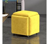 5-in-1 Swivel Stool Cubes Stackable Ottoman Chairs with Rolling Casters Movable Footstool for Bedroom Yellow Nesting Seats 45x45cm (18x18inch)