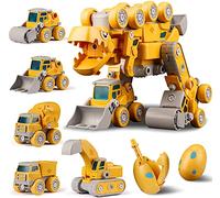 5 in 1 Take Apart Dinosaur Transformer Toys Robots DIY Disassembly Vehicle STEM Building Educational Gift for Kids Boys Girls with Sound and Function
