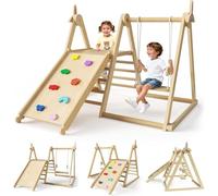 5-in-1 Toddler Climbing Frame,Foldable Wooden Gym Swing Slide ladder Board Windmill Triangle Enhancing Children's Cognitive Abilities Indoor Montessori for Babies 1-6 Years Old