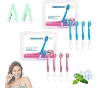 5 in 1 Toothbrush & Floss, Disposable Mini Toothbrushes on The Go, Mini Travel Toothbrush Set, Pick & Tongue Scraper, Toothbrush Floss Kits, Portable Oral Care for Travel Work (Blue+Pink)