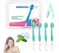 5 in 1 Toothbrush & Floss, Disposable Mini Toothbrushes on The Go, Mini Travel Toothbrush Set, Pick & Tongue Scraper, Toothbrush Floss Kits, Portable Oral Care for Travel Work (Green)