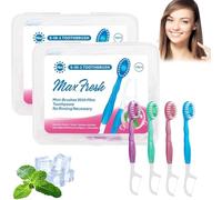5 in 1 Toothbrush & Floss,Disposable Mini Toothbrushes on The Go,Portable Pre-Pasted Mini Travel Toothbrush Set with Floss,Pick & Tongue Scraper,Portable Oral Care for Travel Work (2)