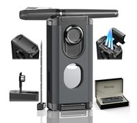 5-in-1 Torch Lighter, with Multi-use Tool, Punch, Draw Enhancer Tool, Holder, Butane Refillable Triple Jet Flame, Multifunctional Accessories, Gifts for Men, Windproof Lighter for Travel, Outdoors