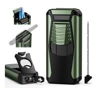 5-in-1 Torch Lighter with Straight Tool, Holder, Punch, Draw Enhancer Tool, Adjustable & Windproof 3 Jet Flame, Refillable Butane Torch Lighters, Gifts for Men, Multifunctional Accessories for Travel