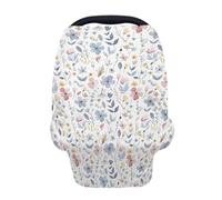 5-in-1 Unisex Pastel Flowers Floral Leaves Pattern Baby Carseat Stroller Cover for Boys Girls, Infant Toddler Privacy Nursing Breastfeeding Canopy, Grocery Shopping Cart Cover-24x28