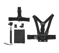 5 in 1 Universal Action Camera Accessories Kit, Sports Camera Mounting Set, Head Strap Chest Harness Selfie Stick with J Shaped Seat Adapter, for Osmo Cycling Skiing