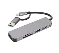 5 in 1 USB 3.0 Hub, USB C Hub with 3 USB Ports and Dual Card Readers, 5Gbps Data Transfer Speed, Aluminum Alloy USB C Dongle for Laptops and Computers