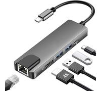 5 in 1 USB C Ethernet Multiport Adapter for MacBook, USB C Hub to 4K@60oz HDMI Splitter with 2 USB 3.0 1 PD Dock Dongle, Compatible with MacBook Pro Air/Chromebook/Dell XPS/HP/Matebook