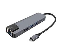 5-IN-1 USB C Hub Type-C Docking Station Mul ort Adapter with 4K HD RJ45 Ethernet USB 3.0 PD Charging Port Compatible with MacBook MateBook ChromeBook