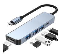 5 in 1 USB C Hub with 4K HDMI, 100W Power Port USB C Adapter Multiport Adapter, USB C Hub for Laptop MacBook iPad Pro, USB C to HDMI Adapter with USB 3.0 5Gbps and 2 USB Ports, Type C Docking Station