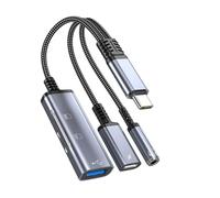 5 in 1 USB C Splitter for Sound and Charging, Memory Reader, Fast Data Dongle Cable Portable Easy Connection