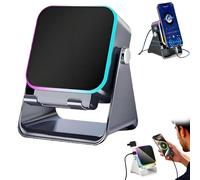 5-in-1 Wireless Induction Bluetooth Speaker with Adjustable Phone Stand, Rechargeable Colorful Light, for iPhone/Android/iPad, Gifts Men Women (Black)