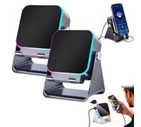 5-in-1 Wireless Induction Bluetooth Speaker with Adjustable Phone Stand, Rechargeable Colorful Light, for iPhone/Android/iPad, Gifts Men Women (Black 2pcs)