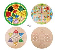 5 in 1 Wooden Children Intelligence Multifunctional Sudoku Puzzle Board Game, Desktop Kids Toy with Checkers Flying Chess Gobang Fox and Goose for Ages 3+, Compact