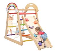 5-in-1 Wooden Climbing Frame, Adjustable Slide, Swing, Climbing Net and Monkey Bars,Montessori Indoor/Outdoor Jungle Gym for Toddlers