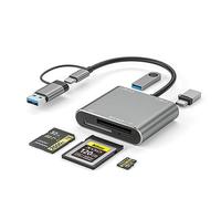 5-IN-1 XQD Card Reader USB C(10Gbps),SD/TF Dual-Slot Multiport External Card Reader USB Hub Compatible for Type-C Laptop, Support Windows/Mac OS/Android