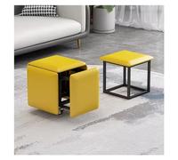 5-in-1 Yellow Cube Stool with Swivel Wheels Stackable Ottomans for Sofa Portable Footrest & Rotating Chair Versatile Living Room Seating Solution Space-Saving Design