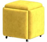 5-in-1 Yellow Sofa Stool Stackable Nesting Ottoman with Swivel Casters Versatile Foot Rest & Dressing Chair for Living Room & Bedroom 45cm Cube Design