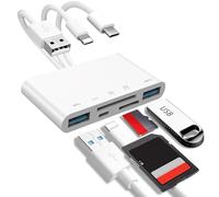 5-in-2 Memory Card Reader, SD Card Reader & USB OTG Adapter for iPhone/iPad/Android, Camera to iPhone Adapter, USB C and A Devices with Micro SD & SD Card Slots, Supports SD/SDHC/SDXC/MMC/TF Cards