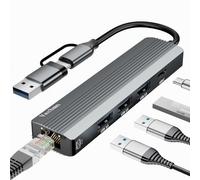 5 In 2 USB C Hub Ethernet 1000M, USB to Ethernet Adapter with 3 USB 3.0, USB C Port, USB-A Port, RJ45 Gigabit LAN Network Adaptor for MacBook, Surface, Laptops with Windows, XP, Vista, Mac/Linux