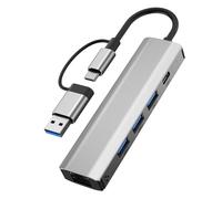 5 In 2 USB C Hub, USB to RJ45 Gigabit Ethernet Adapter with 3 USB3.0, USB C data Port, Compatible for MacBook, Surfacebook, Dell HP laptops (5 in 2 Ethernet 1000M with 3 USB3.0)