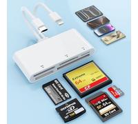 5 in 2 USB C + Lightning Card Reader for SD/TF/CF/XD/MS SD Card Reader Adapter Hub Type C SD Adapter for iPhone/iPad/Android/MacBook/PC with Windows/Mac/Linux/Android