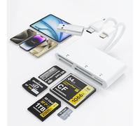 5-in-3 SD Card Reader USB C & USB3.0 & Lightning, Multi Card Adapter 5Gbps Read 5 Cards Simultaneously Supports SD/Micro SD(TF)/CF/XD/MS for i-Phone/i-Pad, USB C and USB A Devices, Plug and Play