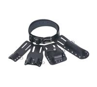 5 in Leather Tool Belt Pouch with 4 Movable Holders for Level, Spanners and Hammer, Heavy Duty Scaffold Bag for Professionals