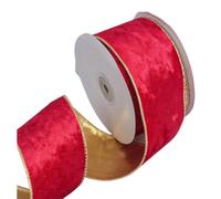 5 in Red Velvet Ribbon Wired Edge Christmas Tree Decoration,Style A | 10 yards per roll,double-sided velvet with satin backing,wired edges for easy shaping,durable and fade-resistant
