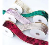 5 in Red Velvet Ribbon Wired Edge Christmas Tree Decoration,Style B | 10 yards per roll,double-sided velvet with satin backing,sturdy wire edges for easy shaping,for Christmas tree
