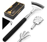 5 in1 Telescoping Back Scratcher with Detachable Heads, Portable Extendable Backscratchers Gifts for Women Men, Stocking Fillers, Metal Stainless Steel Massager/Backslap for Scratching (Silver 5-in-1)