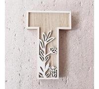 5 Inch 26 Letter for Wall Decoration Flowers Can Be Painted On Wood Children's Room Letters Wooden Crafts Name Signs Wedding Home Large Snowflake Ornament (T, One Size)