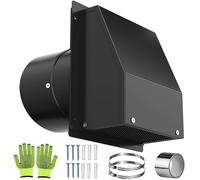5 Inch Dryer Vent Cover, Vent Covers for Wall, Hooded Wall Vent with Screen and Damper Black Galvanized Steel Air Exhaust Duct Outlet Hood Cap Kit for Exterior Home Outdoor Laundry Ventilation