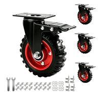 5 Inch Heavy Duty Castor Wheels with Anti-slip Tread Load Capacity 600KG | 4 Rubber Wheels Trolley Castors with Brakes, Silent Furniture Caster Industrial Casters, 360° Swivel Casters for Workbenches