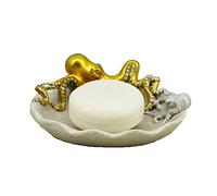 5-inch Octopus Soap Dish - Loyal Gold Resin Bathroom Decor with Mother & Baby Design, Cast Iron Inspired Coastal Organizer