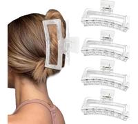 5 Inch Oversized Rectangle Matte Claw Clips in Clear, 4 Pack | Extra Large Jumbo Size, Strong Hold, Long Thick Curly Hair, Set of 4 Pieces