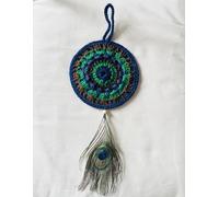5 inch Peacock feather Dream Catcher Net Handmade Wall Hanging Crafts Wind Chimes Ornament Decoration Wall hanging crochet gift hand knitted wall decor