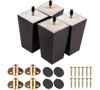 5 inch Solid Wood Furniture Legs, Btowin 4Pcs Mid-Century Modern Wooden Pyramid Replacement Feet with Threaded 5/16'' Hanger Bolts & Mounting Plate &