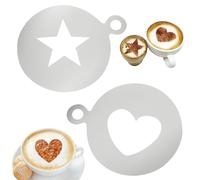 5 Inch Stainless Steel Coffee Stencils, Cappuccino Coffee Stencils Heart Star Shape Strew Pad Duster Spray for Latte Cappuccino Cupcake Cookies Hot Chocolate(2 Pack)