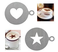 5 Inch Stainless Steel Coffee Stencils,YAIYEFU Cappuccino Coffee Stencils Heart Star Shape Strew Pad Duster Spray for Latte Cappuccino Cupcake Cookies Hot Chocolate(2 Pack)