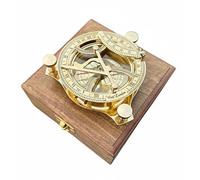 5-Inch Vintage Brass Sundial Compass with Wooden Box - Antique Style Nautical Navigation Instrument, Decorative Outdoor Garden Accessory, Collector’s Gift from West London