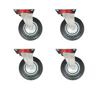 5 inch Wheel Swivel Trolley Caster Rubber 125mm On Plate Black (Pack of 4)