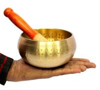 5 inches - Singing Bowl Tibetan Buddhist Prayer Instrument With Striker Stick | OM Bell | OM Bowl | Meditation Bowl | Music Therapy (gold)